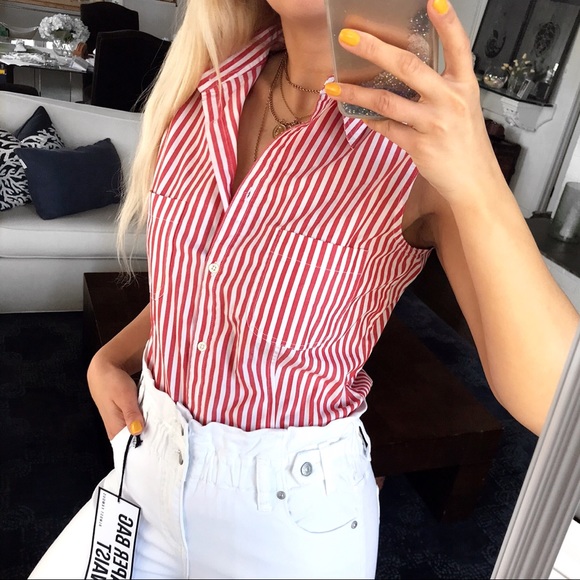 ♦️L.O.G.G RED WHITE STRIPE OPEN SHOULDER TOP! - Picture 2 of 12